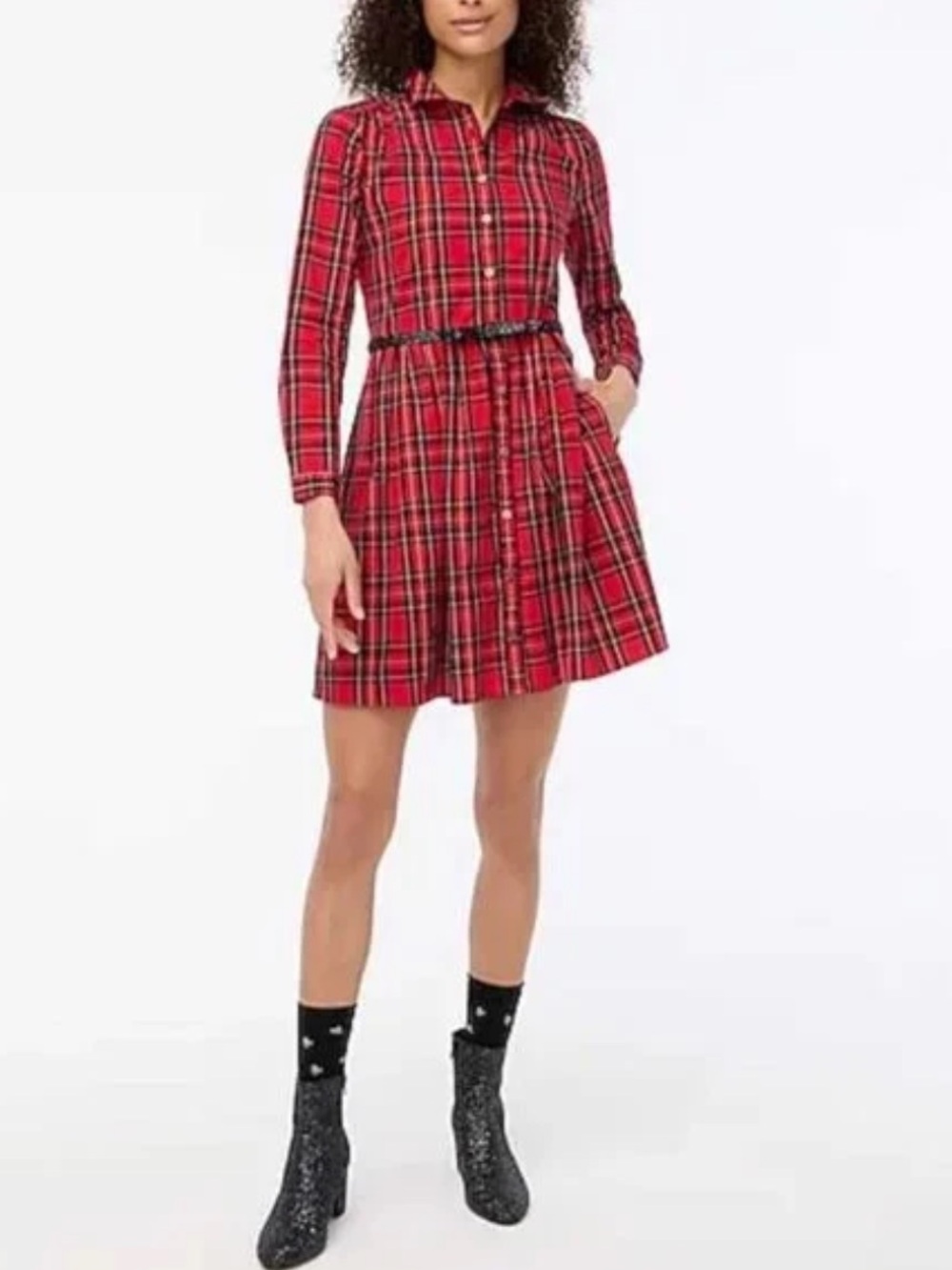J. Crew Classic Red Plaid Button-Front Shirt Dress Size 8